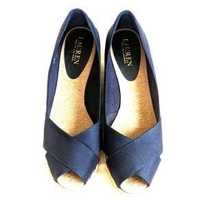 Ralph Lauren Cecilia Navy Espadrille Wedges, 8.5
